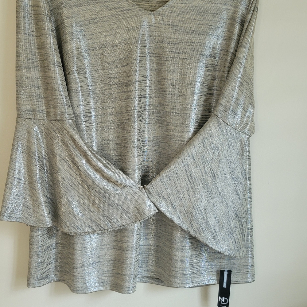 New Directions Gray Bell Sleeve Tunic Blouse